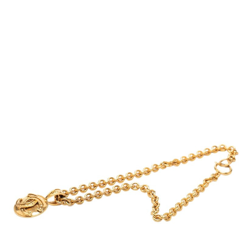 Chanel CC Gold Plated Round Pendant Necklace
