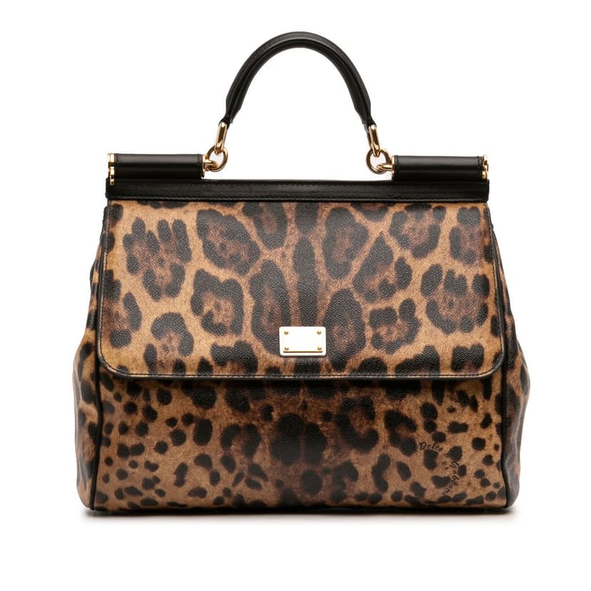 Dolce & Gabbana Large Leopard Print Calfskin Miss Sicily Satchel