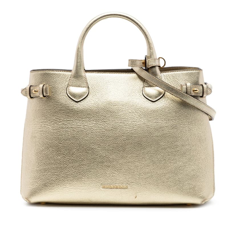 Burberry Medium Metallic Leather and House Check Banner Satchel