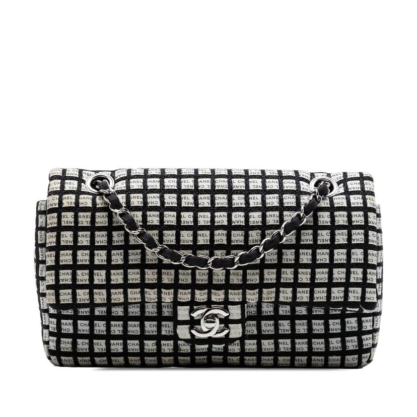 Chanel Medium Classic Tweed and Ribbon Logo Double Flap