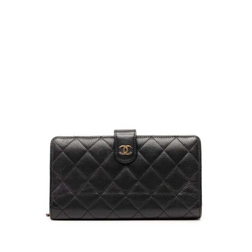 Chanel CC Quilted Caviar French Long Wallet
