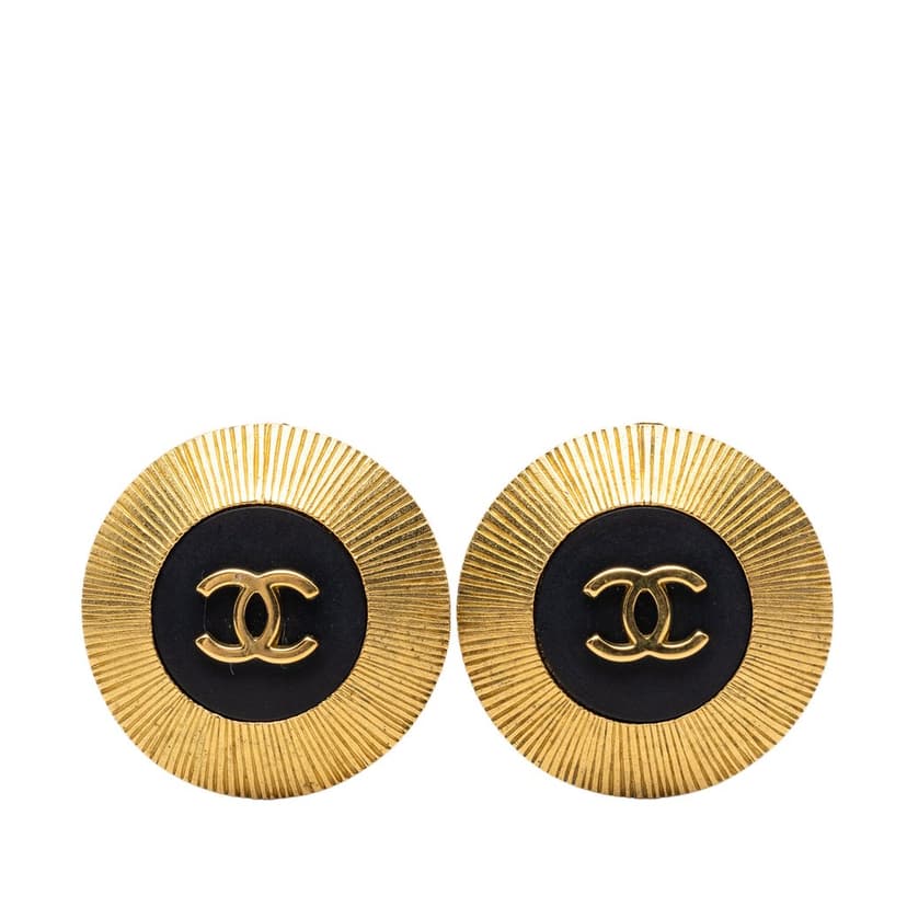 Chanel CC Gold Plated Enamel Clip On Earrings