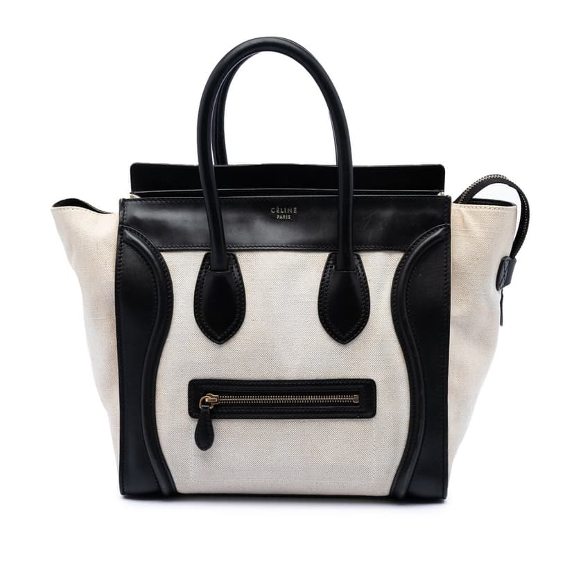 Celine Mini Bicolor Canvas and Leather Luggage Tote