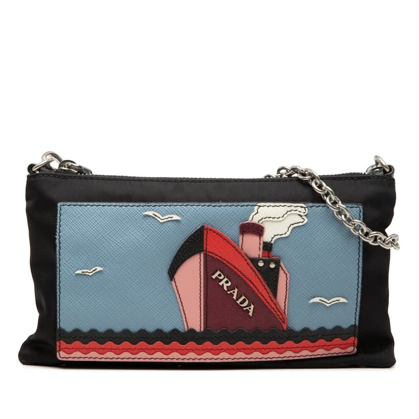 Prada Tessuto and Saffiano Ship Chain Pochette