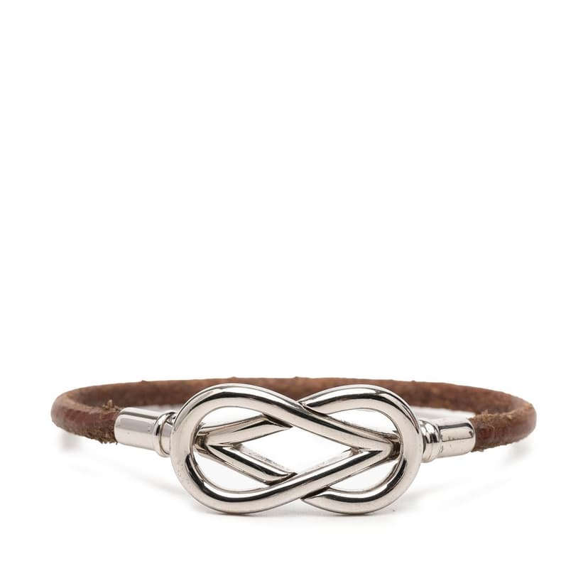 Hermès Palladium Plated and Leather Atame Knot Bracelet