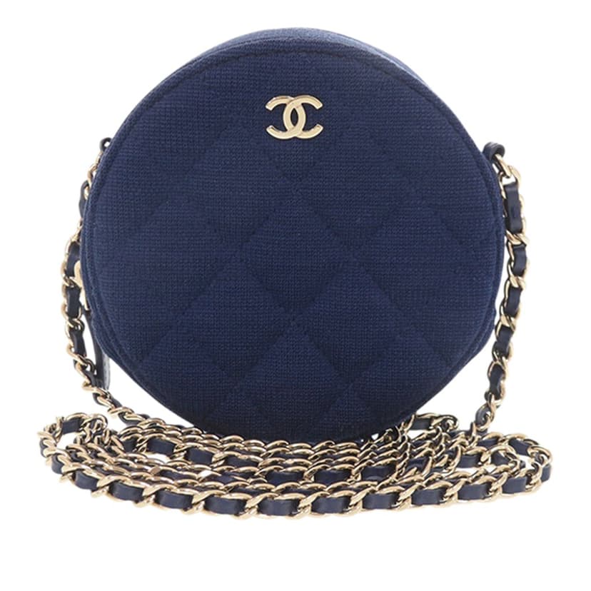 Chanel CC Quilted Jersey Round Clutch with Chain