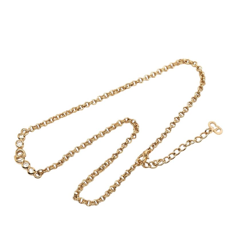 Dior Gold Plated Strass CD Logo Charm Necklace