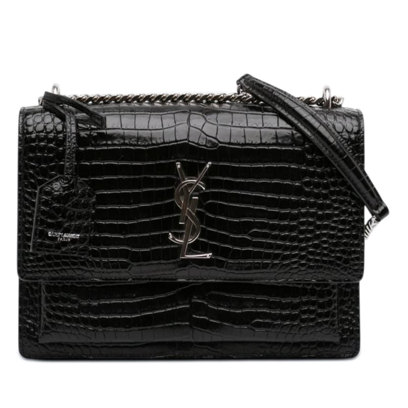 Saint Laurent Medium Croc Embossed Leather Monogram Sunset Crossbody