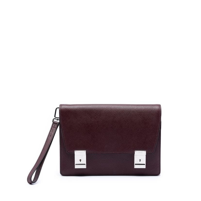 Prada Saffiano Double Lock Convertible Clutch