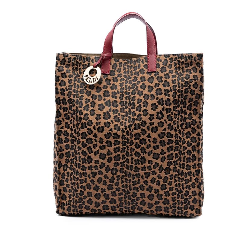 Fendi Leopard Printed Canvas Shopping Tote