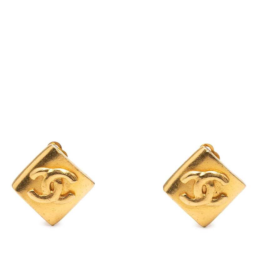 Chanel CC Gold Plated Rhombus Clip on Earrings
