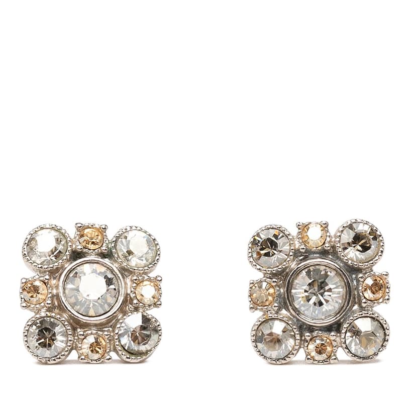 Chanel Brass Floral Strass Push Back Earrings