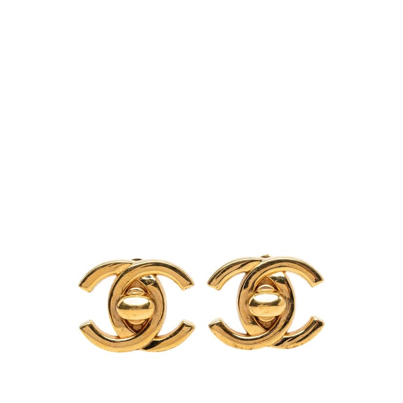Chanel Gold Plated CC Turnlock Clip On Earrings