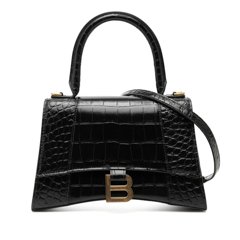 Balenciaga Small Croc Embossed Leather Hourglass Top Handle Bag