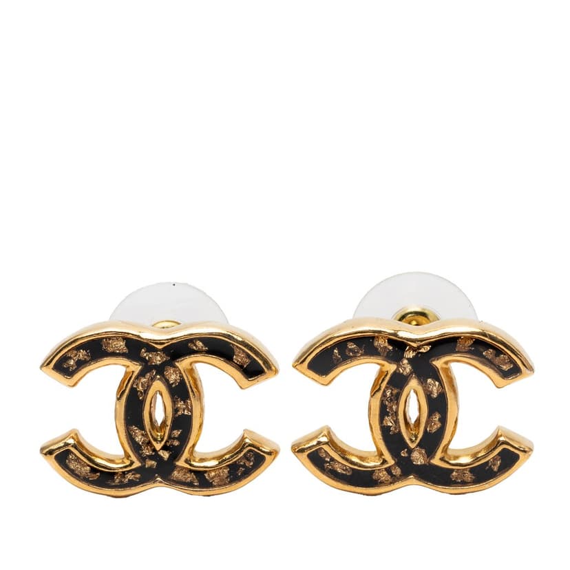 Chanel CC Gold Plated Resin Push Back Earrings