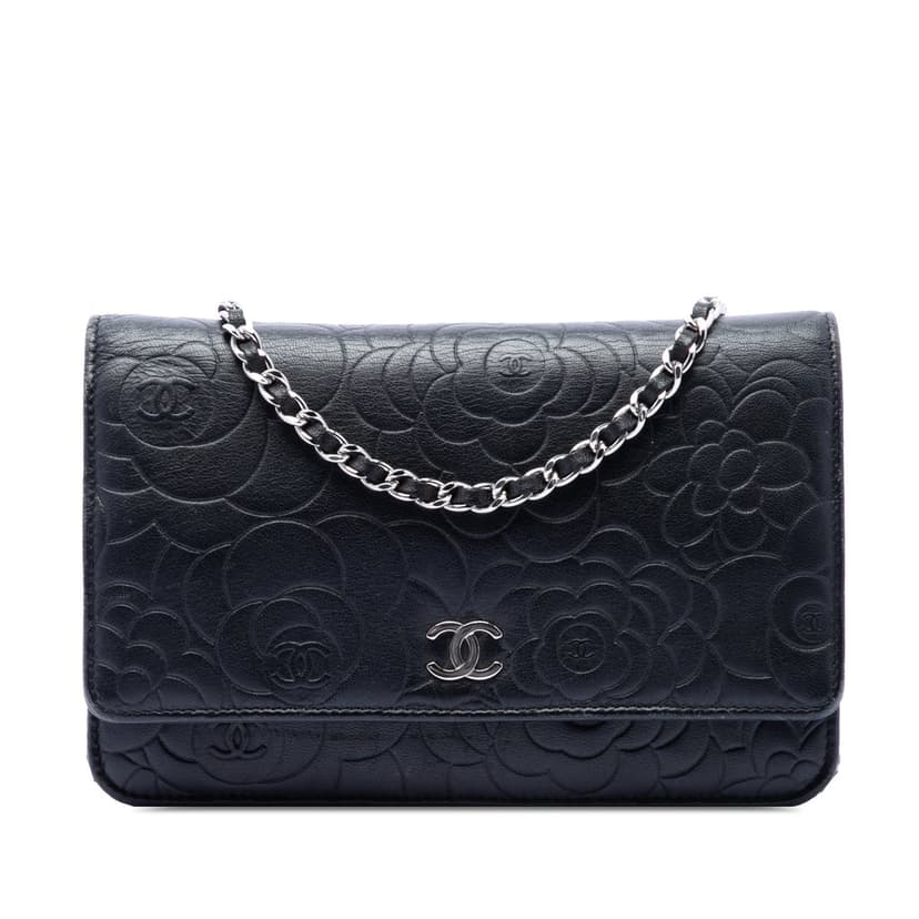 Chanel CC Embossed Lambskin Camellia Wallet On Chain