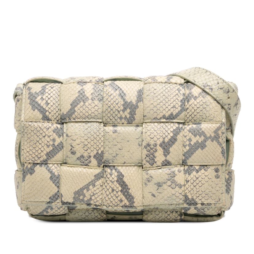 Bottega Veneta Python Embossed Goatskin Intrecciato Padded Cassette Crossbody
