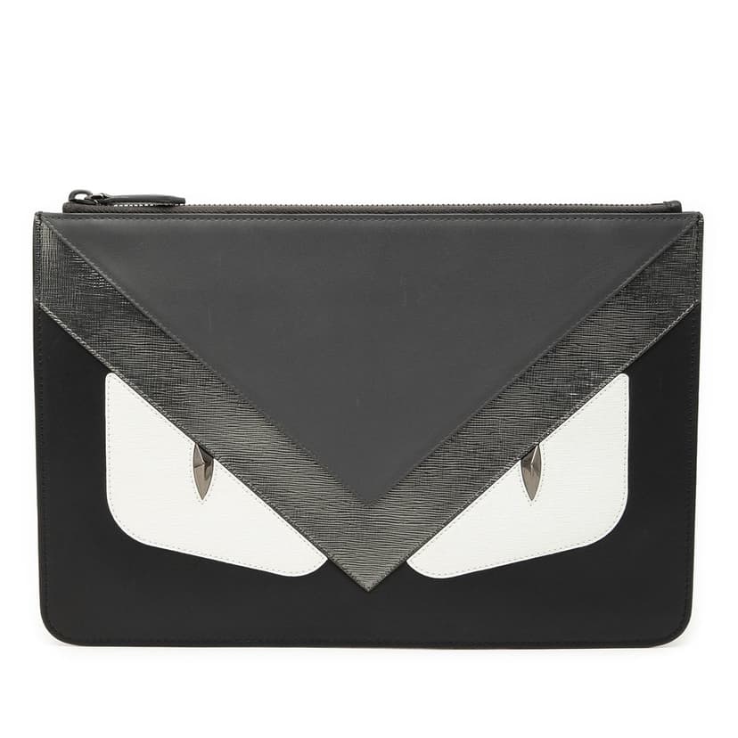 Fendi Leather Monster Eyes Zip Clutch