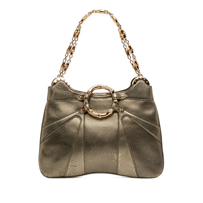 Gucci Metallic Calfskin Bamboo Ring Chain Shoulder Bag