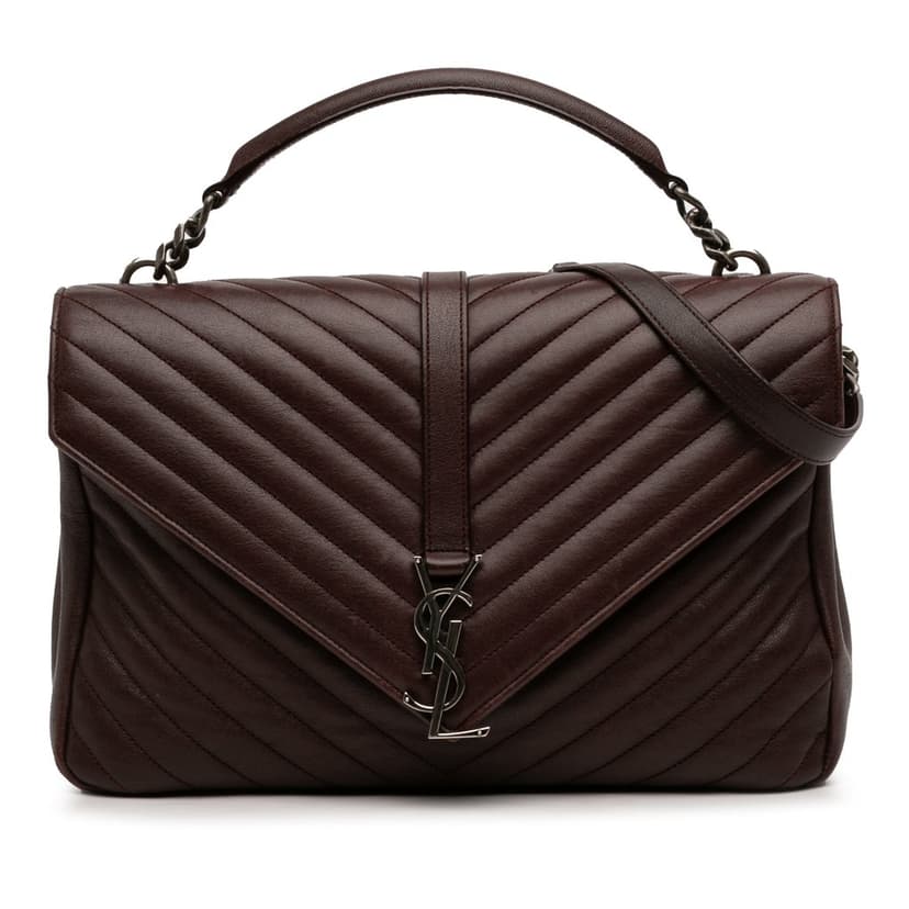 Saint Laurent Large Sheepskin Chevron Monogram College Satchel