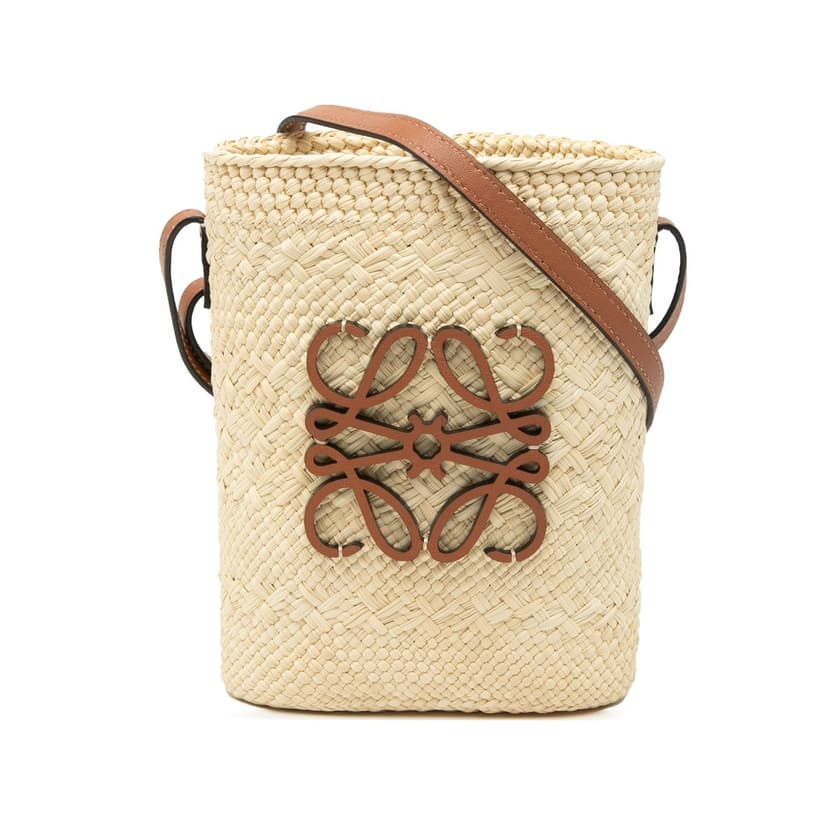 LOEWE Paulas Ibiza Raffia Anagram Square Pocket Bucket Bag
