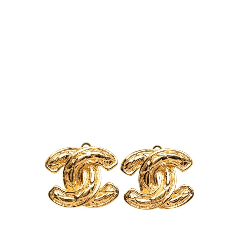 Chanel CC Quilted Gold Plated Clip On Earrings