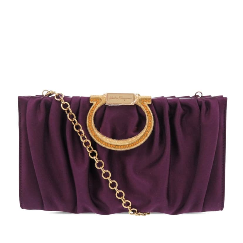 Salvatore Ferragamo Satin Gancini Clutch with Chain