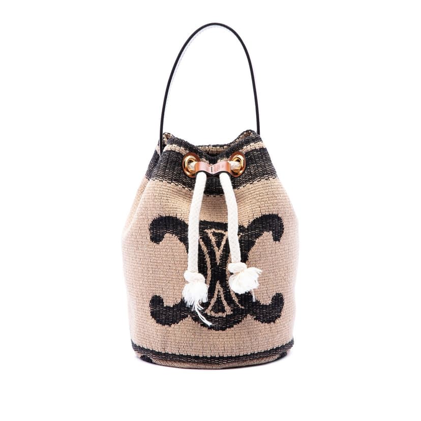 Celine Small Triomphe Raffia Drawstring Bucket Bag