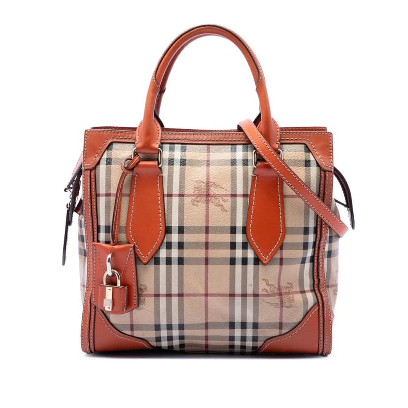 Burberry Small Haymarket Check Coated Canvas Honeywood Tote