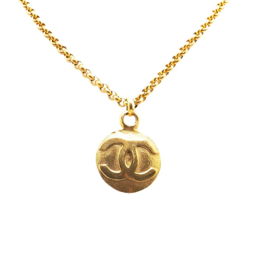 Chanel CC Gold Plated Circle Pendant Necklace