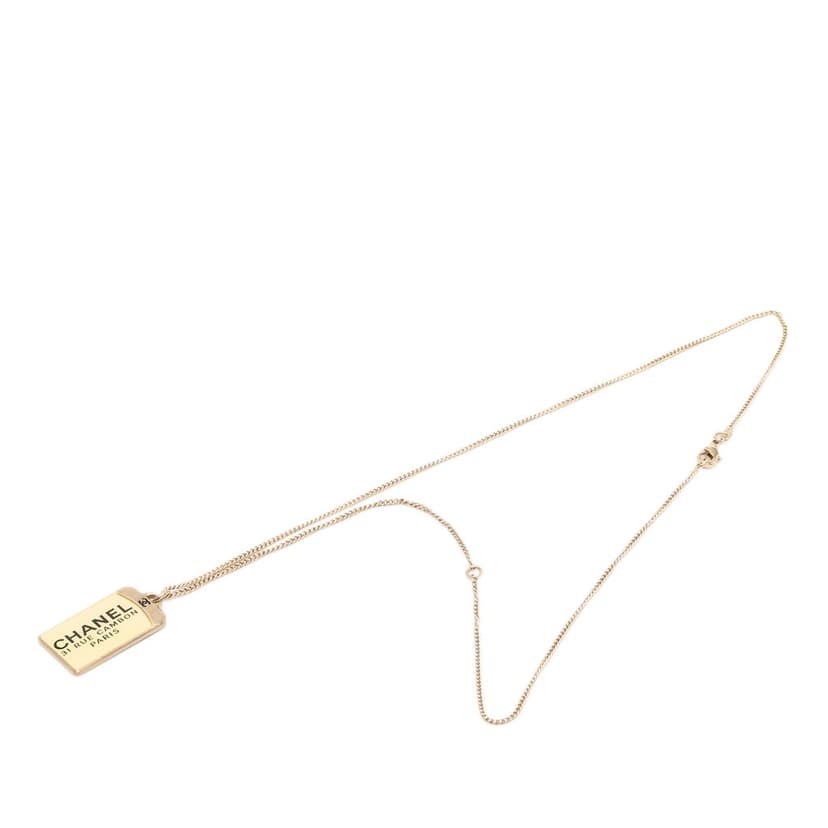 Chanel CC Gold Plated 31 Rue Cambon Dog Tag Pendant Necklace