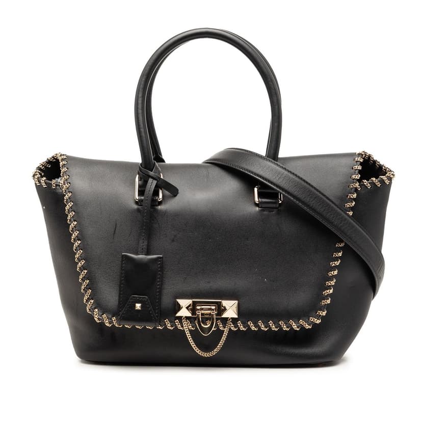 Valentino Leather Demilune Whipstitch Satchel