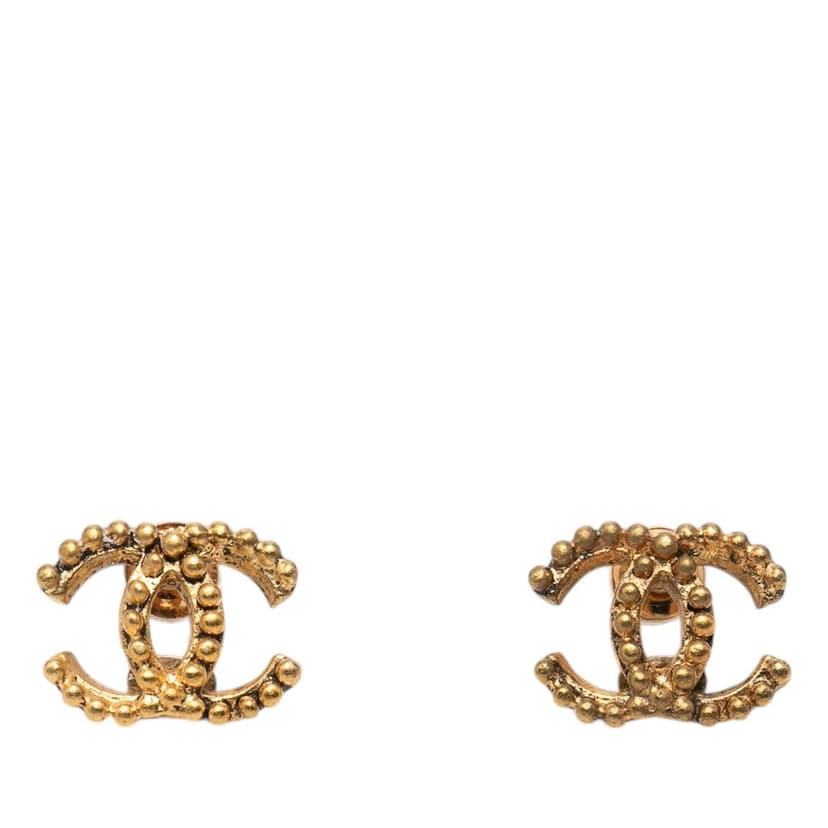 Chanel أقراط مرصعة بشعار CC مطلي بالذهب