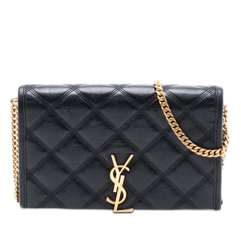 Saint Laurent Quilted Diamond Lambskin Becky Wallet on Chain