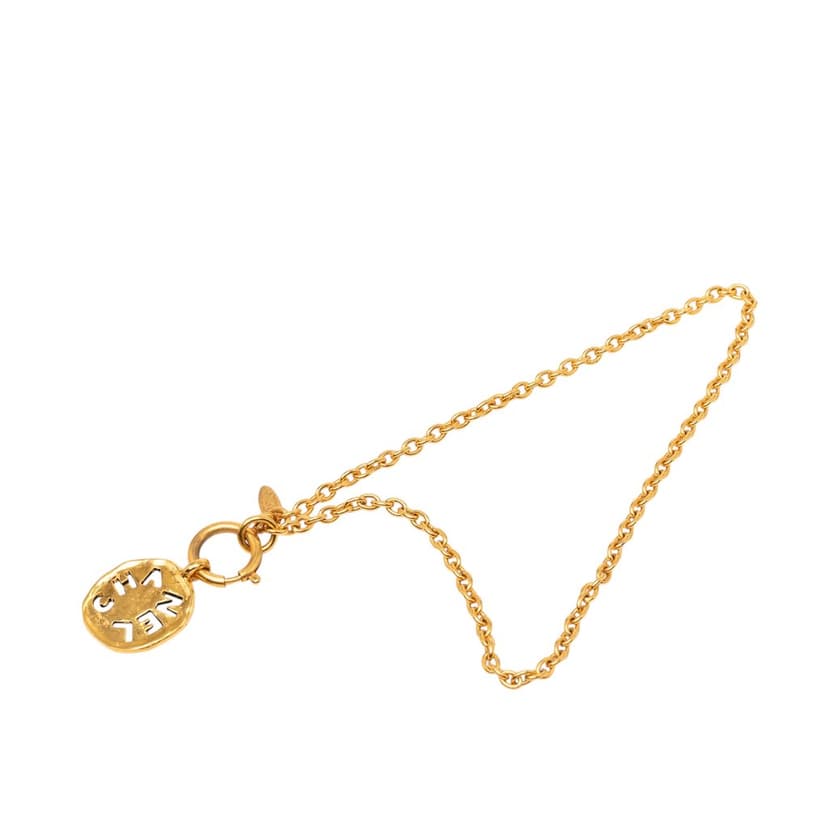 Chanel Gold Plated Logo Round Pendant Necklace