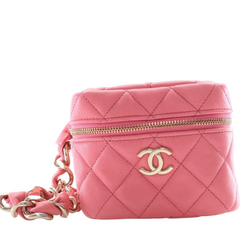 Chanel Quilted Lambskin Cube Chain Wristlet Case
