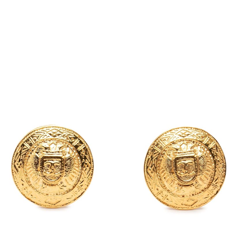 Chanel CC Gold Plated Round Clip On Earrings