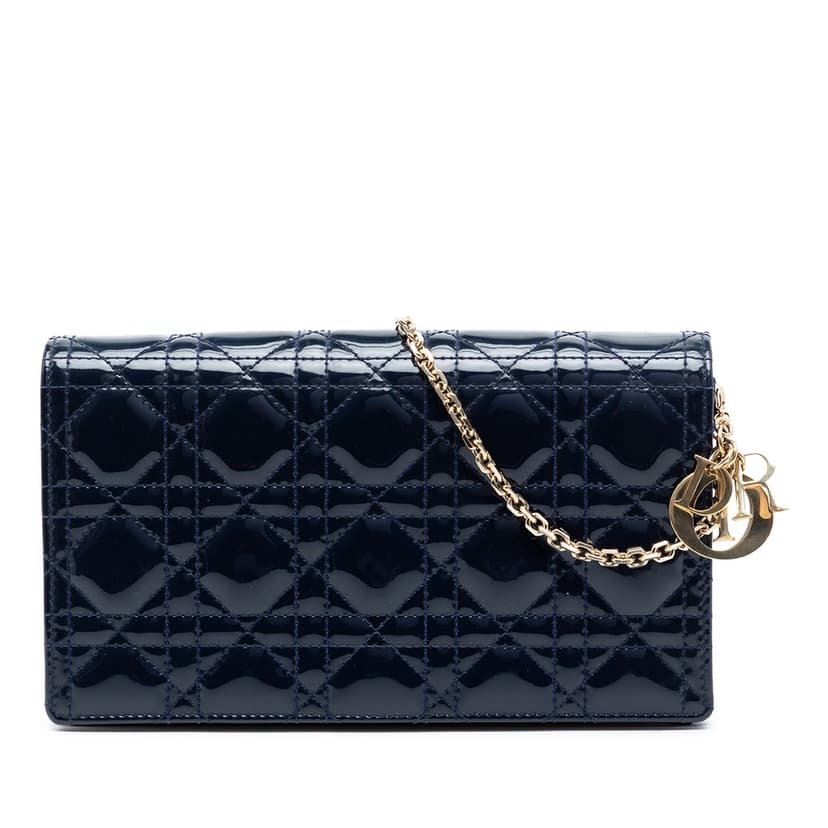 Dior Patent Cannage Lady Dior Pouch with Chain