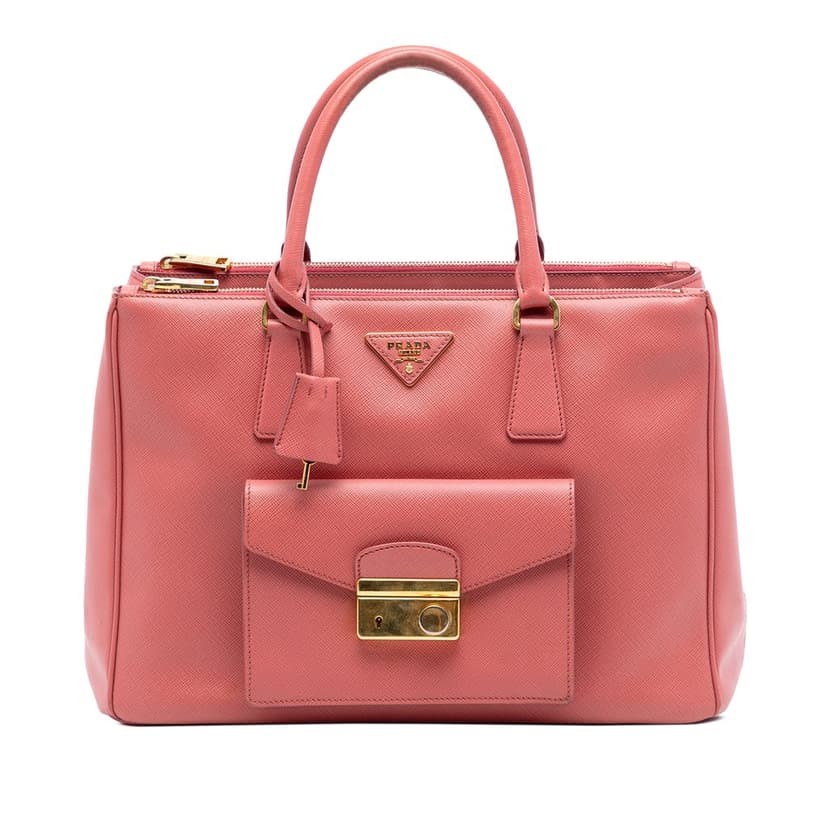 Prada Saffiano Lux Galleria Double Zip Front Pocket Satchel