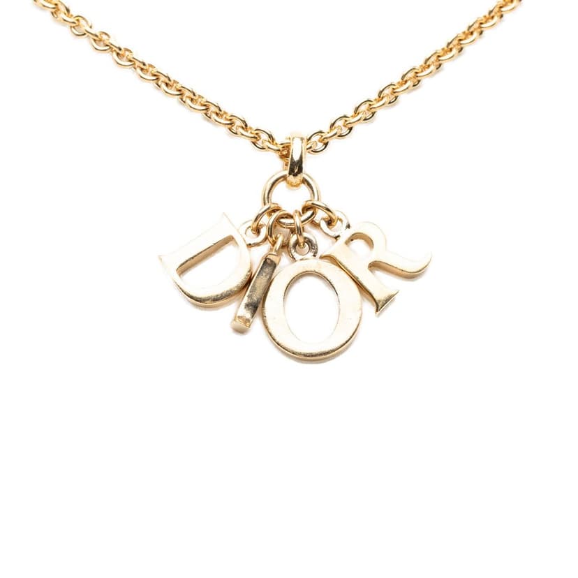 Dior Gold Plated Logo Pendant Necklace