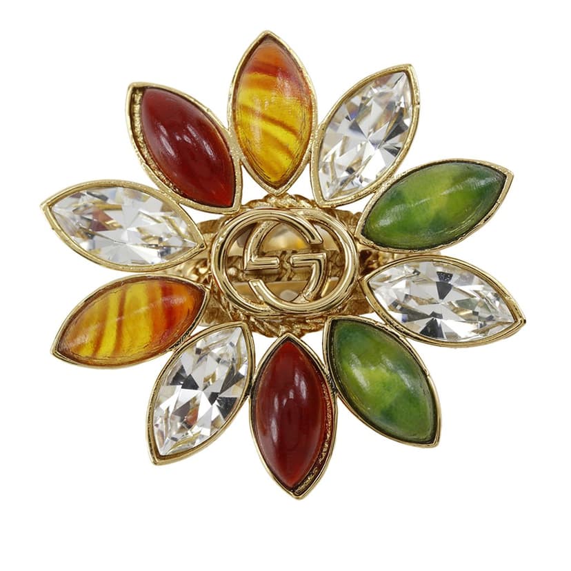 Gucci Gold Plated Strass Interlocking G Flower Ring