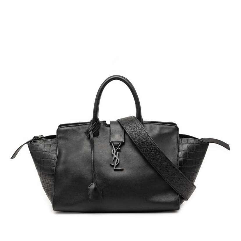 Saint Laurent Small Croc Embossed Trimmed Leather Downtown Cabas Satchel