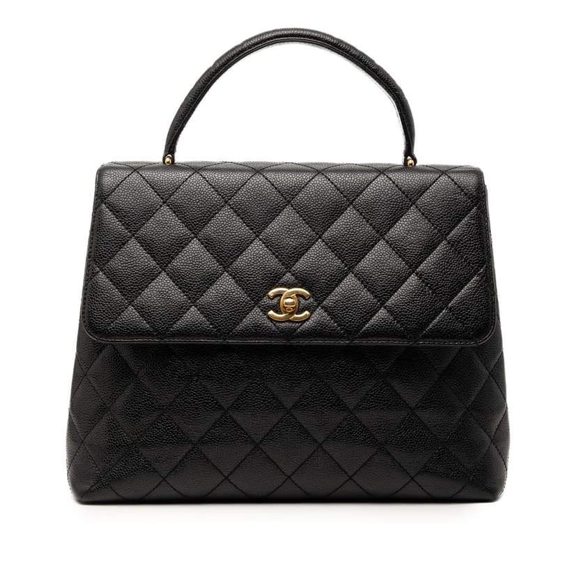 Chanel حقيبة كيلي ذات المقبض العلوي من جلد الكافيار المبطن بشعار CC