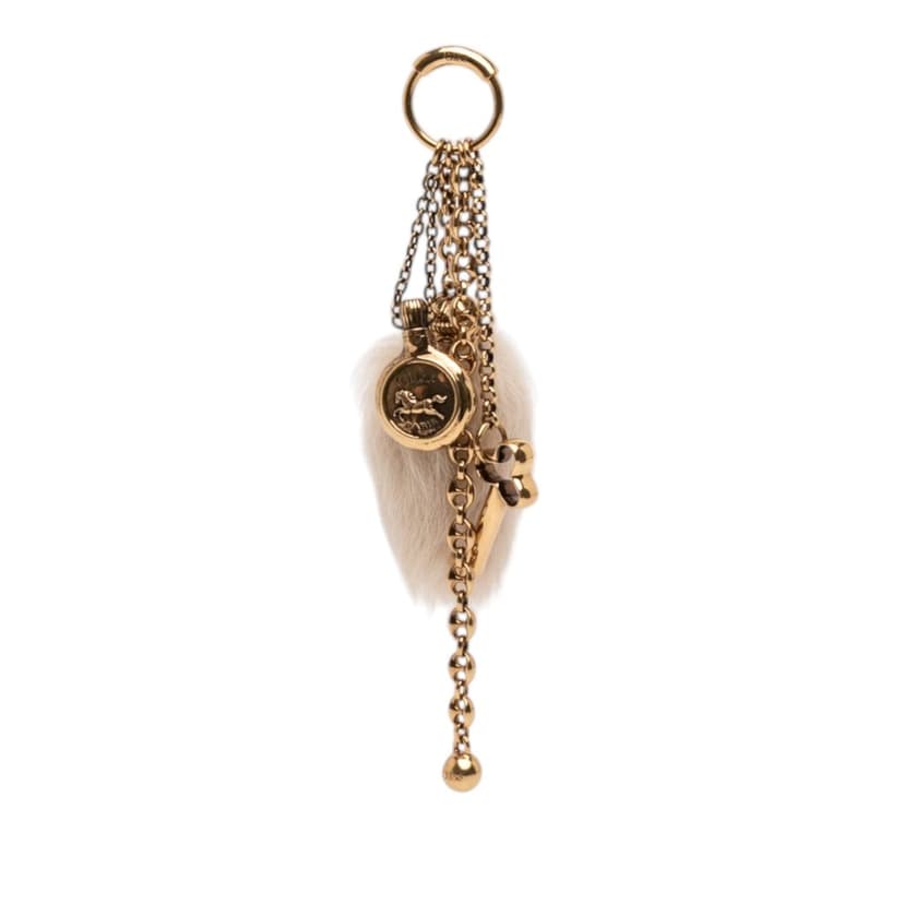Chloé Gold Plated Chloe Symbols and Shearling Tail Bag Charm