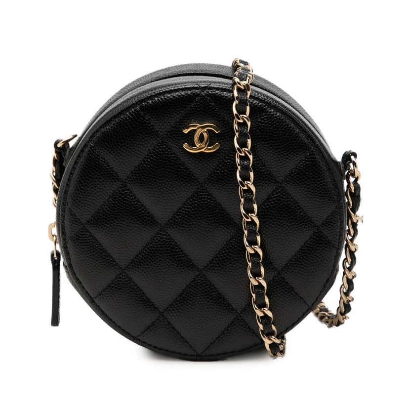 Chanel CC Quilted Caviar Round Clutch With Chain
