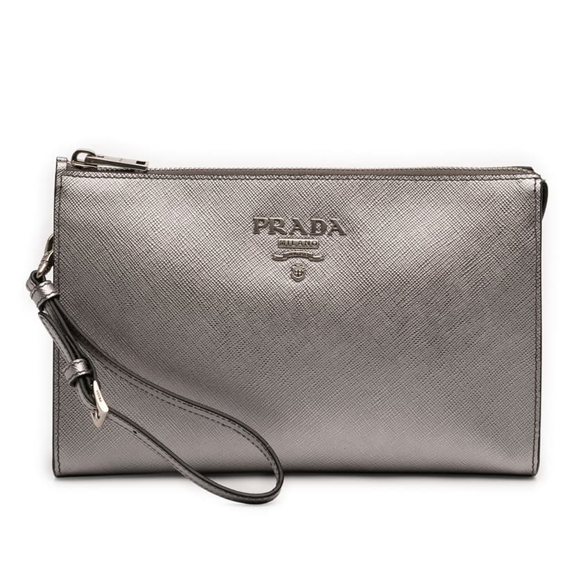 Prada Metallic Saffiano Wristlet Clutch