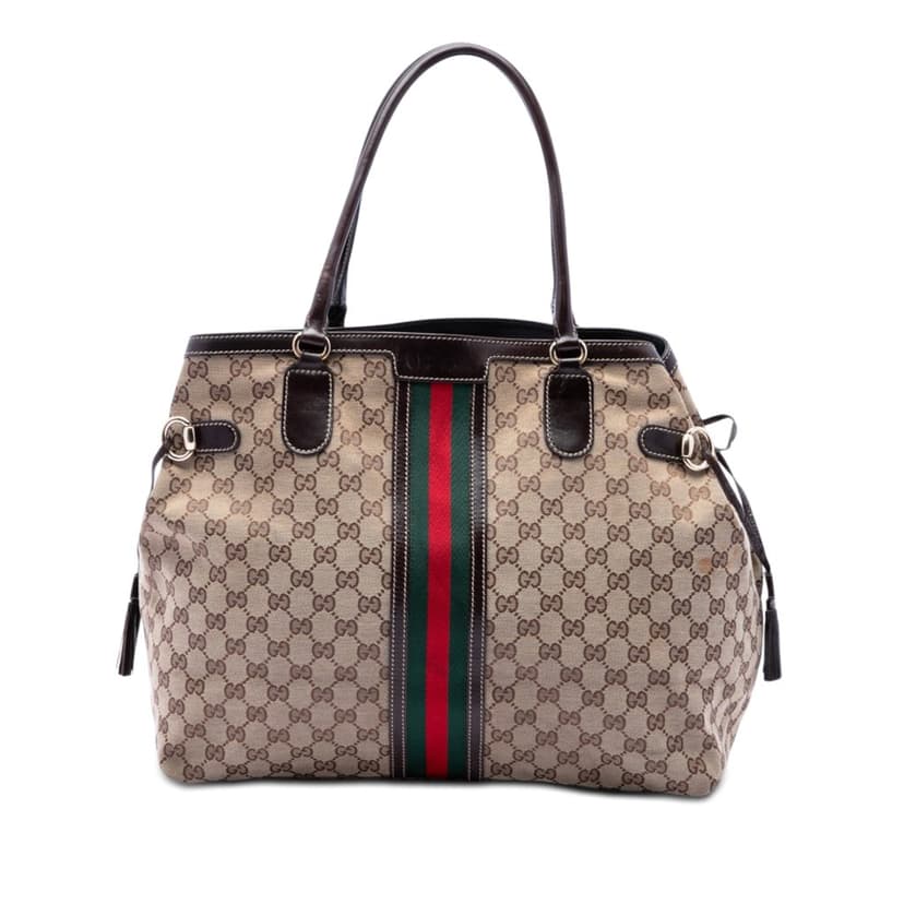 Gucci GG Canvas Web Tassel Tote