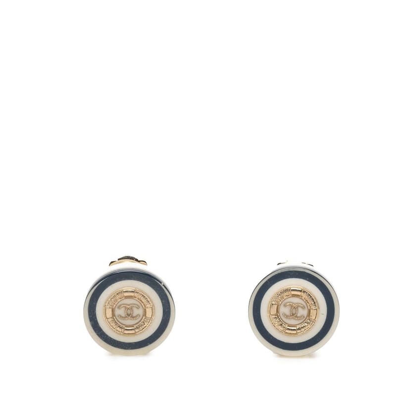 Chanel أقراط بمشبك زر مطلية بالذهب عيار CC