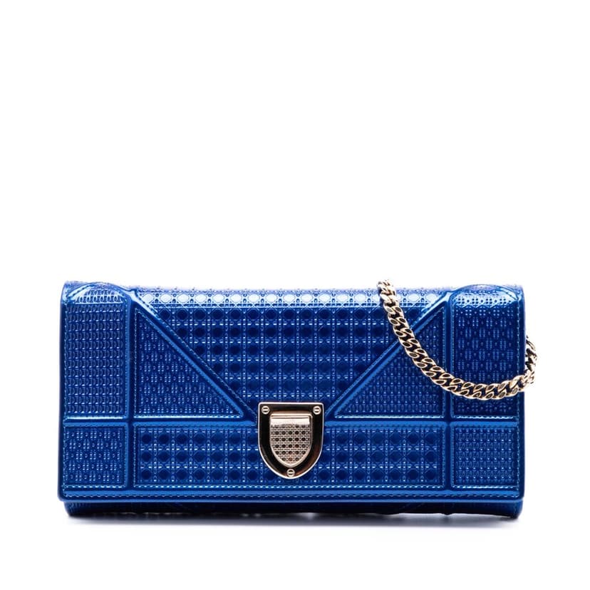 Dior Metallic Patent Microcannage Diorama Wallet on Chain