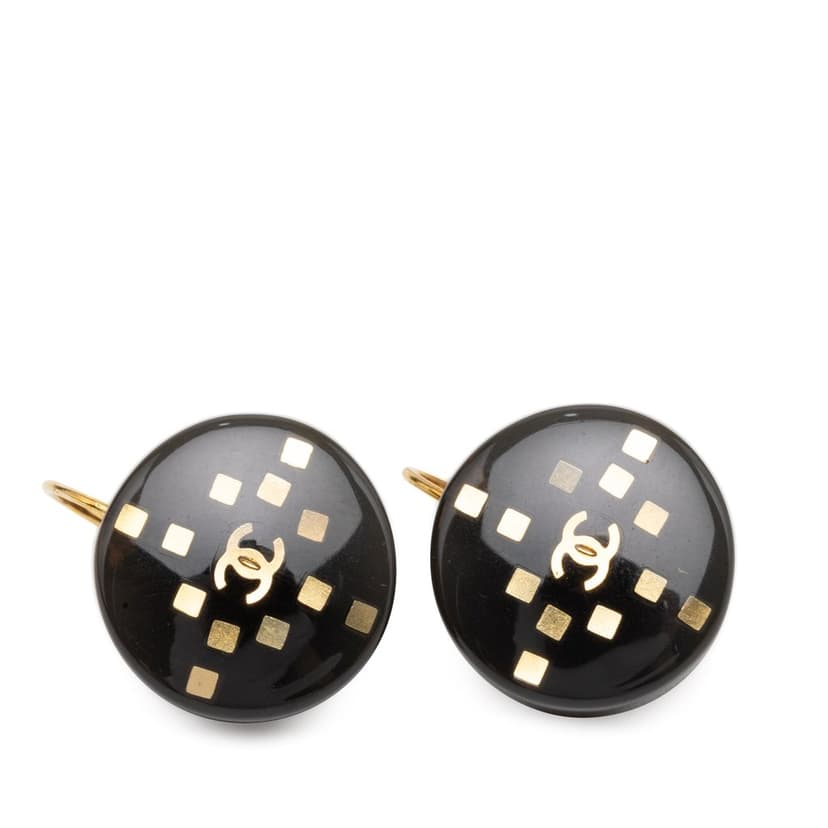 Chanel CC Resin and Gold Plated Round Lever Backs Earrings